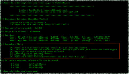 ExeScan analyzing PE file